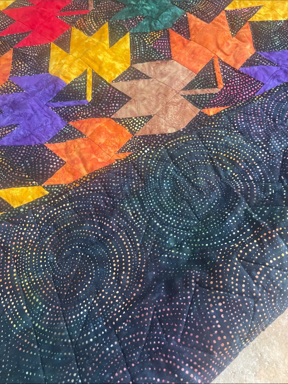 Handmade Autumn Leaves Patchwork Throw Blanket - Multicolor - Picture 4 of 6